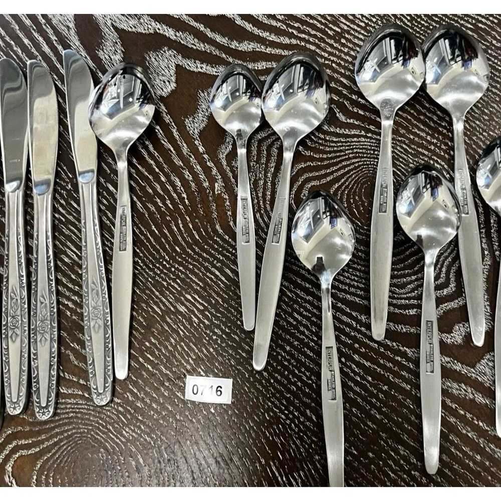 12 Interpur INR3 Cottage Rose Stainless Steel spoons Knives Flatware Korea